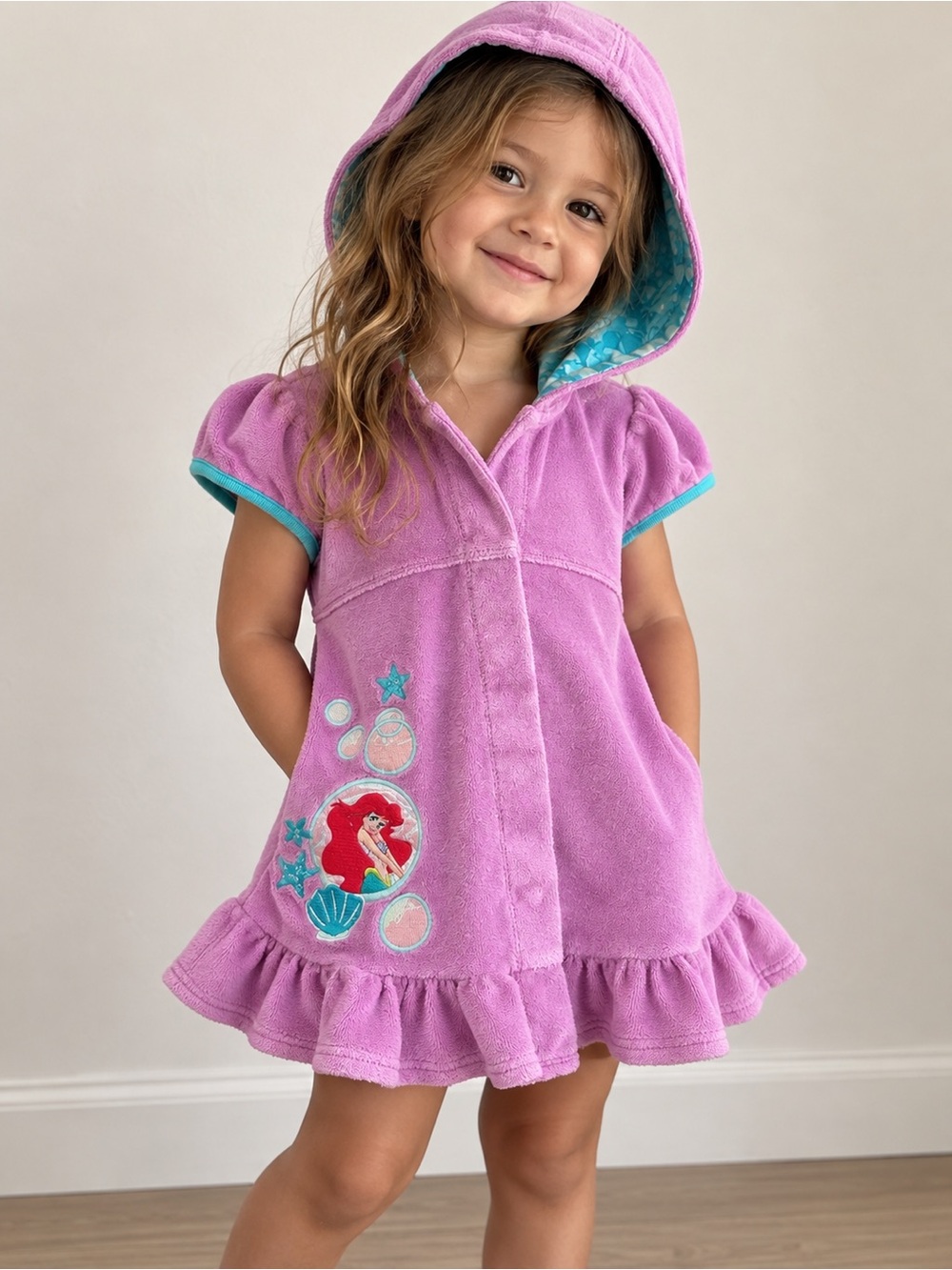 Disney The Little Mermaid Hooded Terry Cloth Swimsuit Beach Cover Up Dress